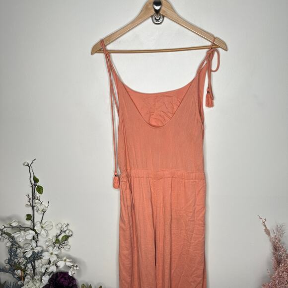 FREE PEOPLE Two-Timin' Wide Leg Jumpsuit Peachy Coral Orange Sz XS $148 {W54} - Picture 4 of 7